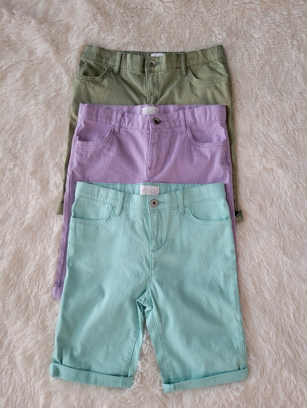 Children's Place Bundle 3 Bermeda Shorts Olive, Teal, Purple Girls Size 14 Slim